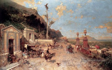 La Strada Monreale Palerme paysage Franz Richard Unterberger Peinture à l'huile